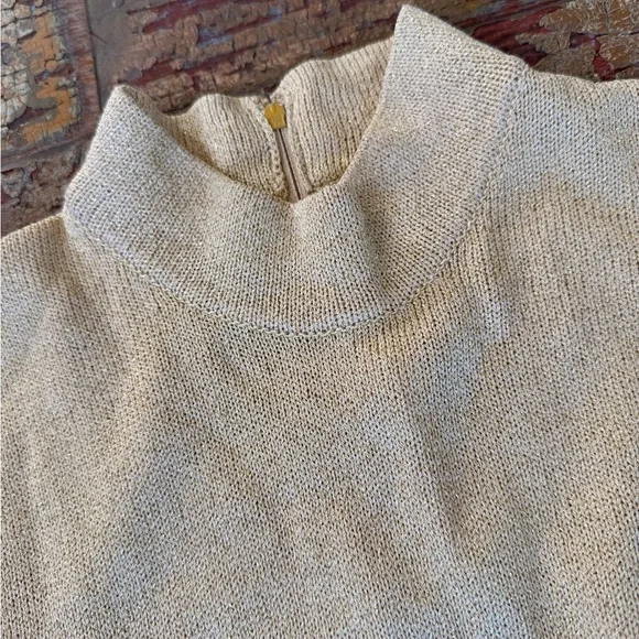 Vintage St. John Gold Knit Short Sleeve Holiday Mock Neck Top Blouse | Small - Picture 3 of 5